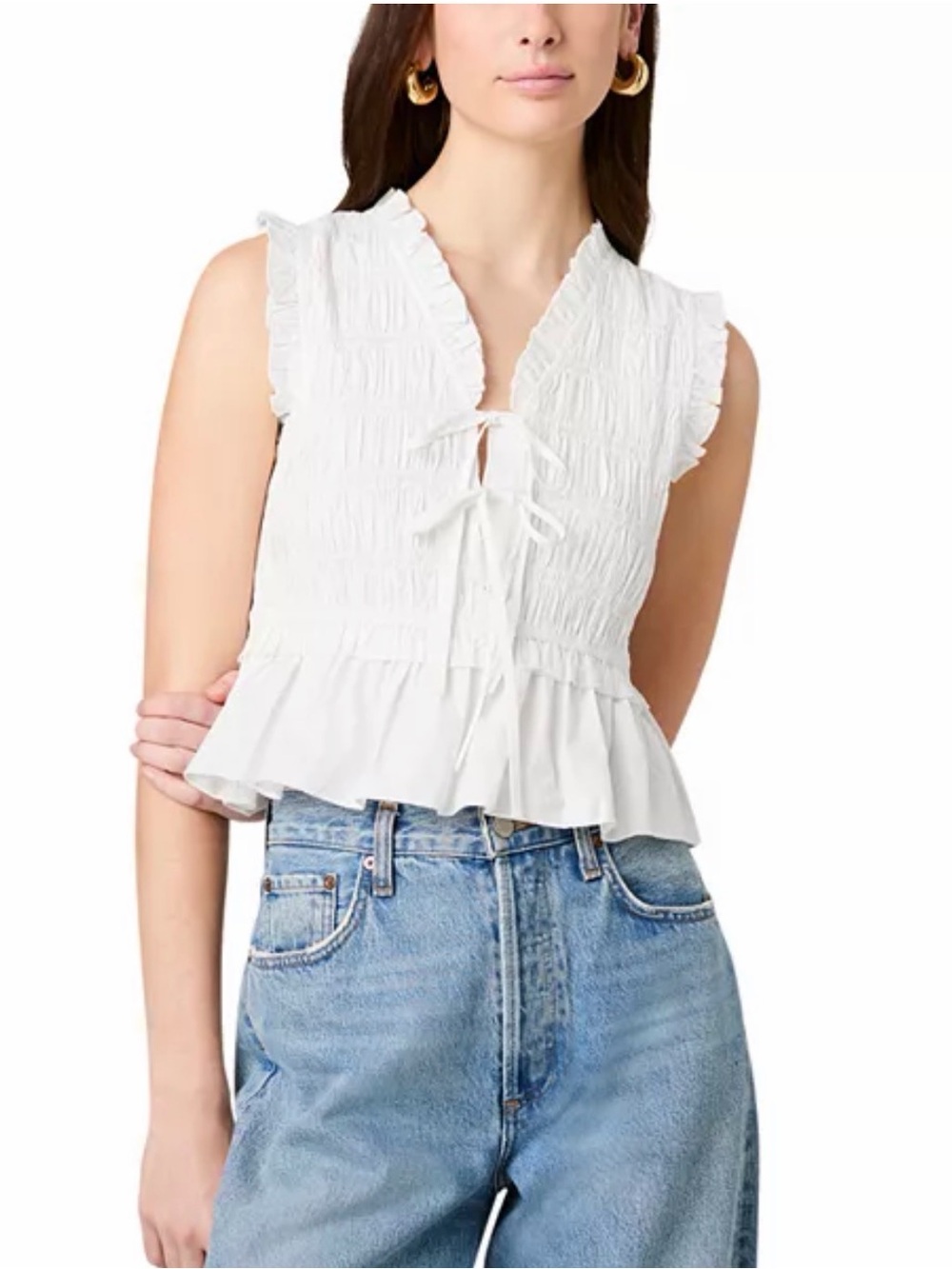 White Sleeveless Ruffle Peplum Top - Brand: French Connection
